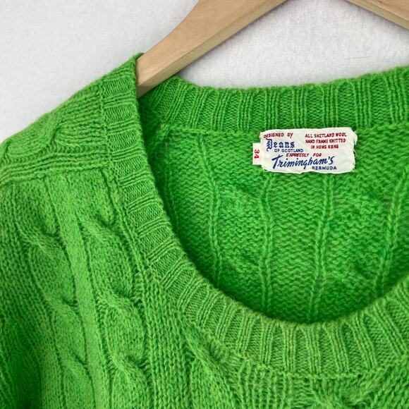 DEANS OF SCOTLAND Sweater Womens 34 Shetland Wool Cable Hand Knit Green HK VTG - Picture 8 of 14